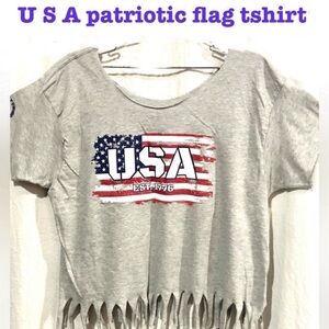 USA PATRIOTIC american flag fringed t-shirt usa pride size L NWOT